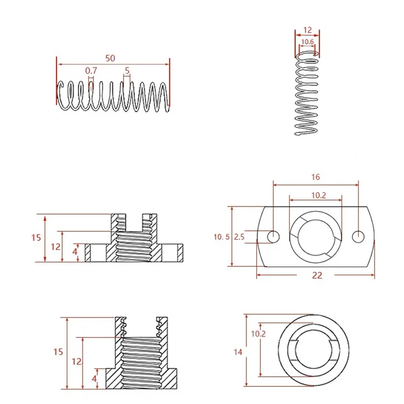 T8 Anti-Spiel-Leitspindel Messing/POM Federmutter Eliminierung Spaltleitung 2 mm/4 mm/8 mm für CNC 3D-Druckerteile Ender 3 CR10/Tornado – Detail 12