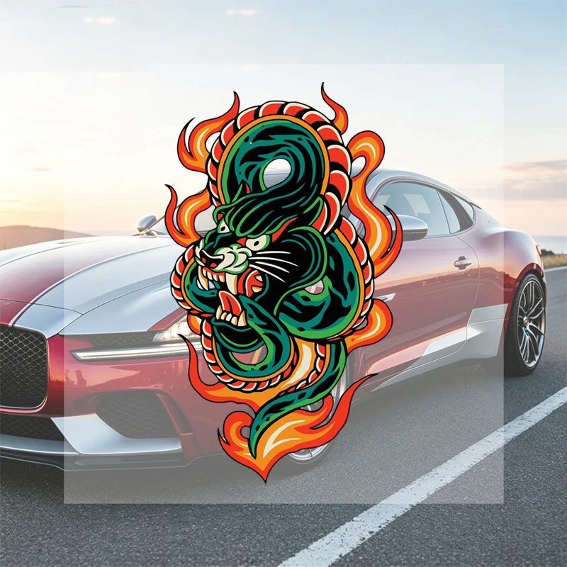 Car Stickers Green Fire Snake Vinyl Decal Waterproof Die Cut No Residue for Fuel Tank Gas Cap Helmet Auto Decor