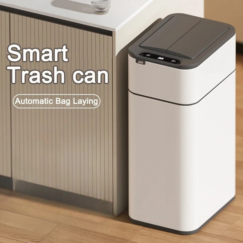 Smart Trash Can with lid 15L/20L Stainle Steel Large Kitchen Dustbin Sensor Automatic Bagging Trash Bin Home Rectangular Two-way