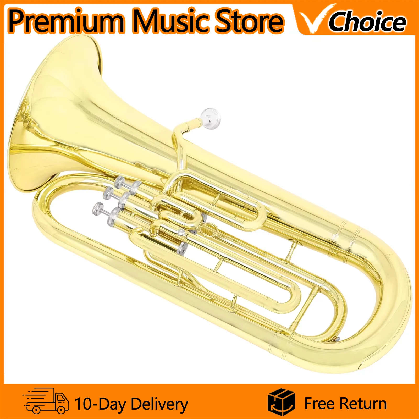 SLADE Baritone Horn Bb 3-Key Euphonium Brass Golden Brass Instrument With Case Bag Gloves Polishing Cloth Professional Playing