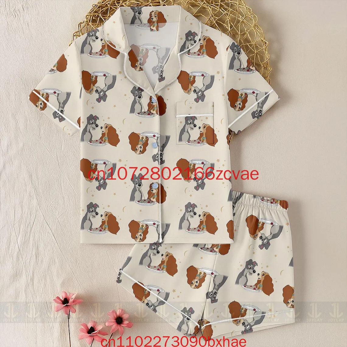 

Новинка 2023 года, пижамный комплект для пары «Леди и Бродяга», модный повседневный мужской и женский комплект с шортами с короткими рукавами в стиле Дисней