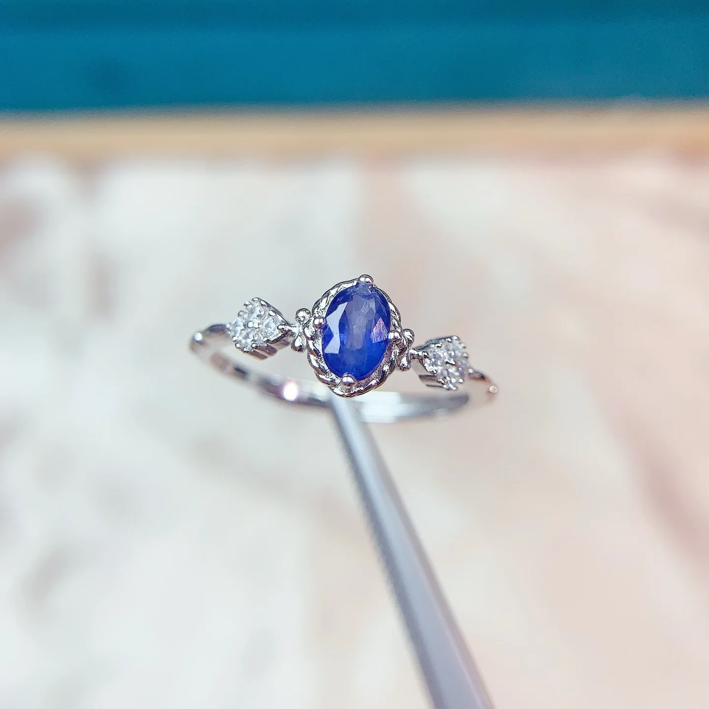 

Fine Sapphire Ring Twilight Oceanic Blue S925 Silver Serene Graceful Feminine Everyday Wear