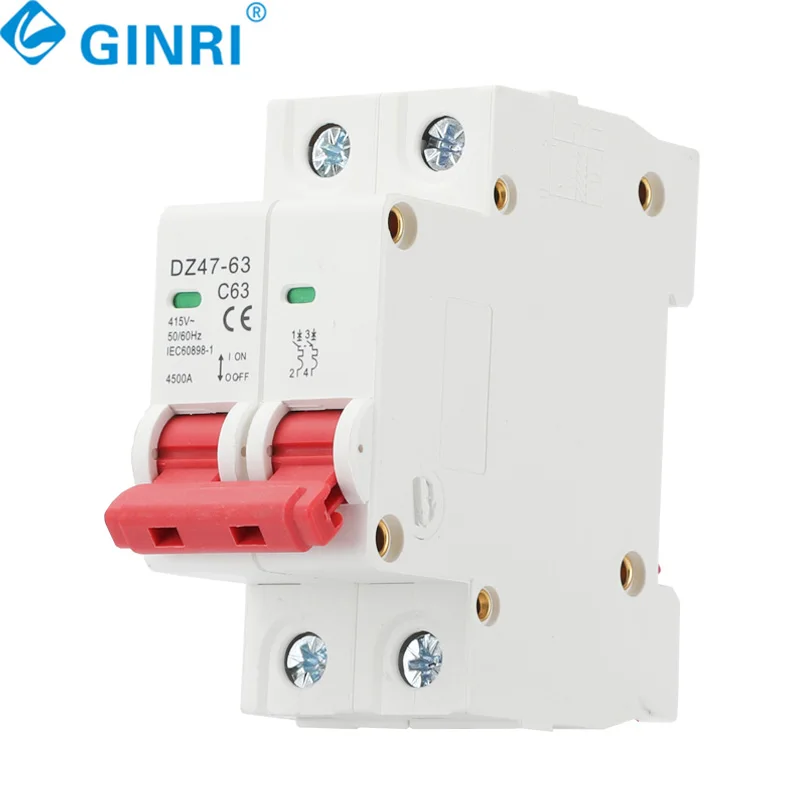 5 Buah DZ47Z-63 2P AC MCB Pemutus Sirkuit Miniatur 63A Pemutus Sirkuit Mini untuk Sistem PV Surya