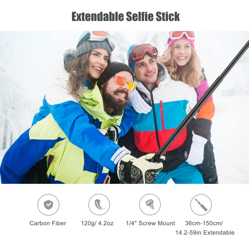 Staffa per fotocamera portatile con supporto in fibra di carbonio per Selfie Stick 1/4 \