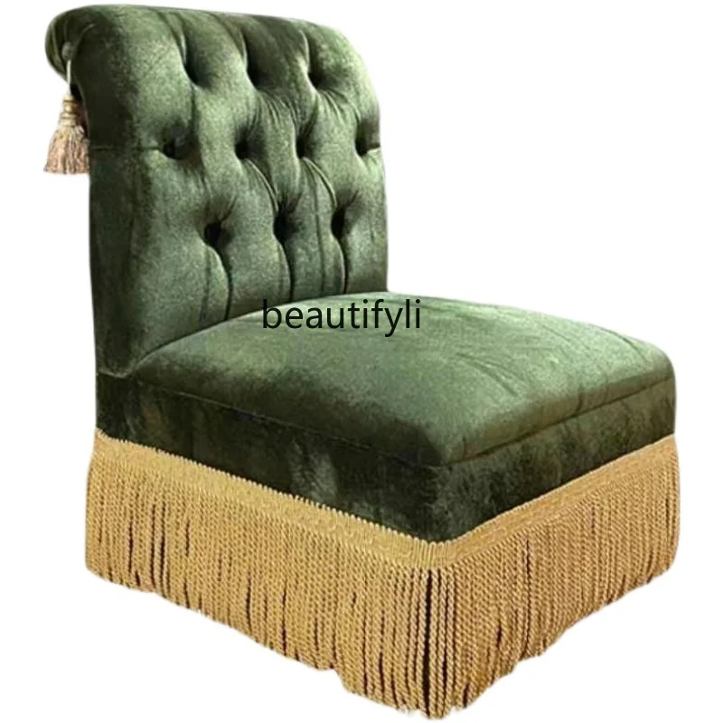 Tassel Solid Wood Armless Creative Armchair Retro Dark Green Exhibition Hall Sofa