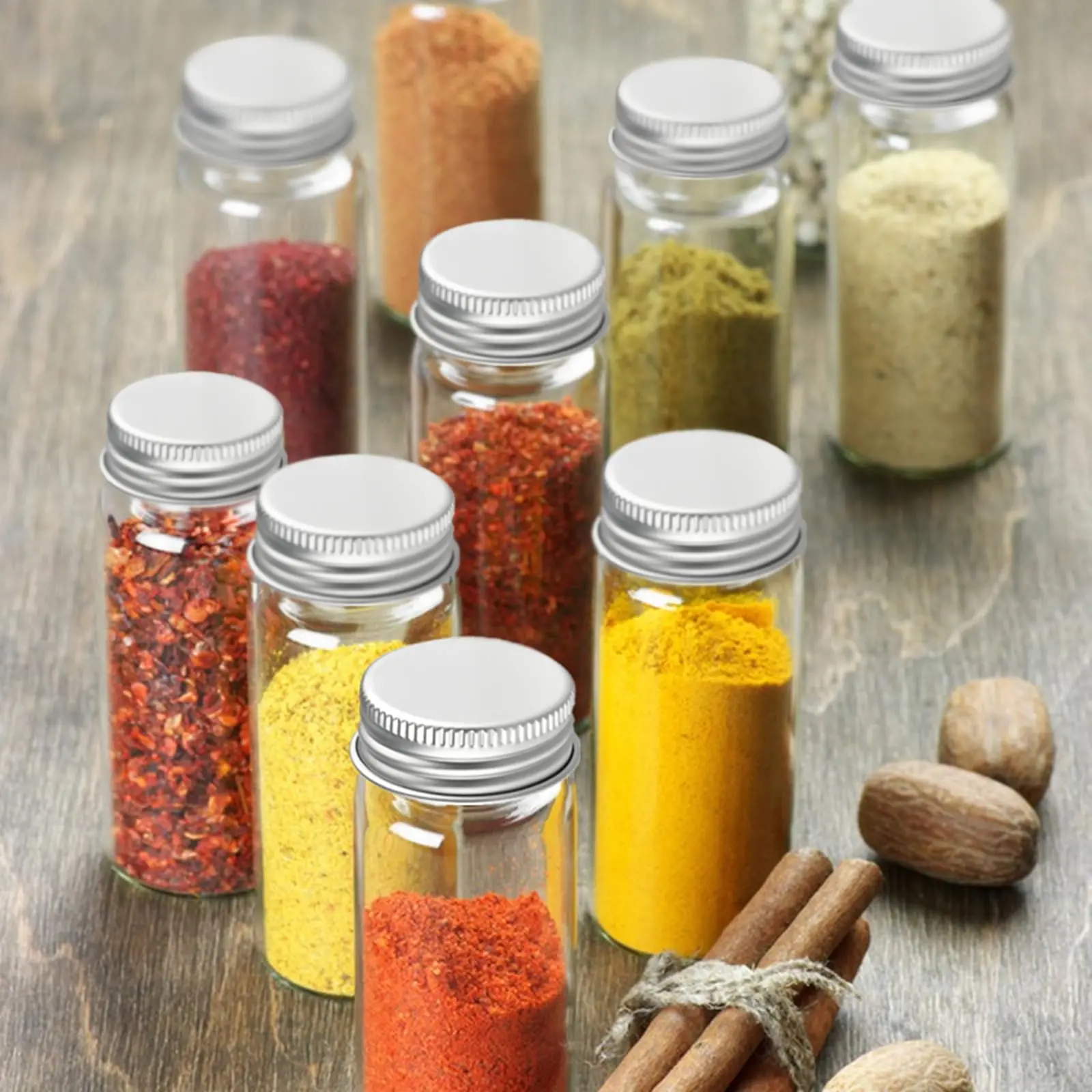 12PCS 50ml Glass Spice Jars, Transparent Spice Containers with Aluminum Lids, Seasoning Storage Bottle, Glass Seasoning Jars