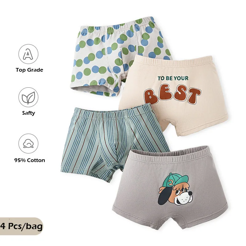 

Pure Cotton Underwear Boys Dinosaur Pattern Boxers Brief Kids Underpants Baby Toddlers Shorts 4pcs/pack