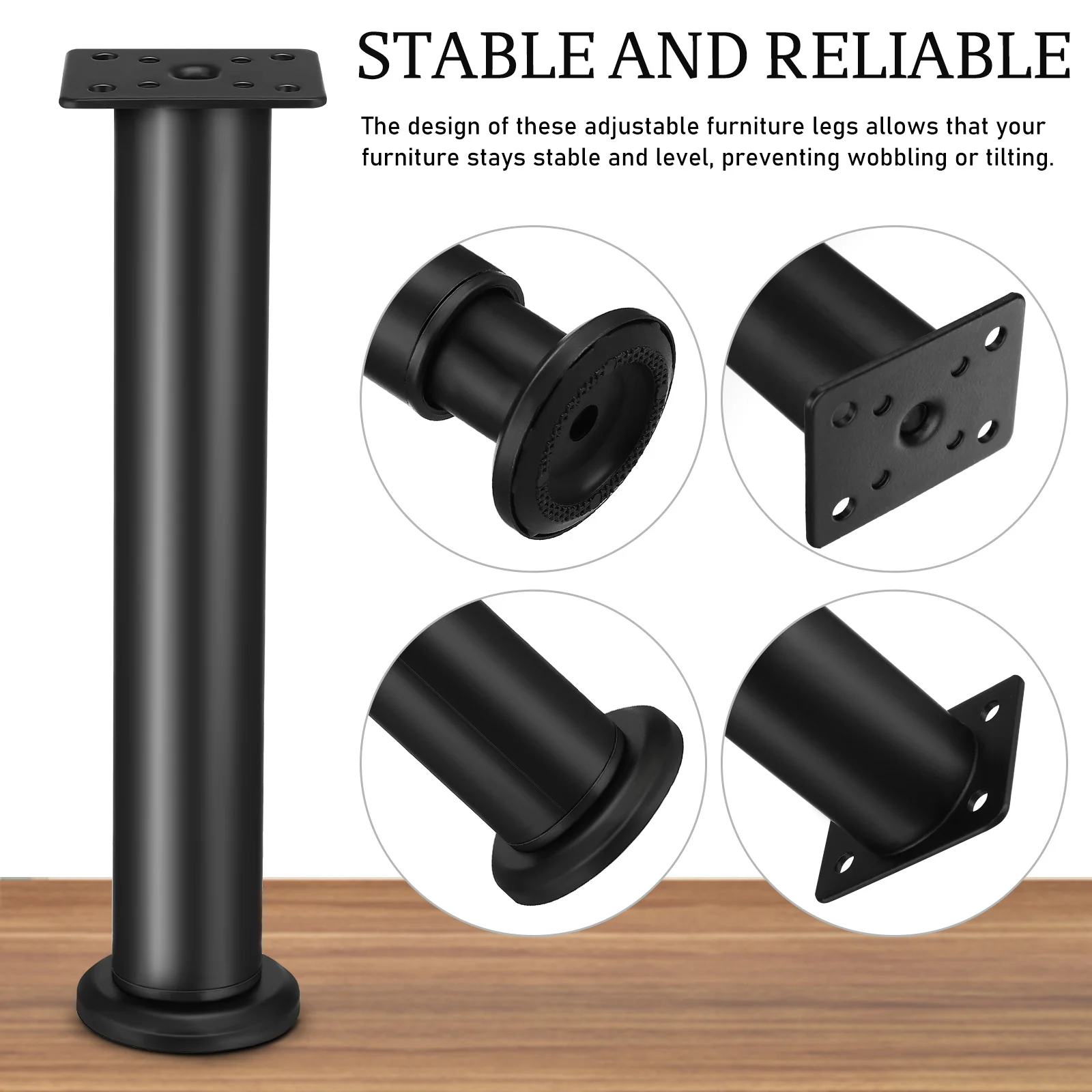 Patas de soporte para muebles, patas ajustables para estante de gabinete, nivelador telescópico, elevador de acero al carbono, 4 Uds.