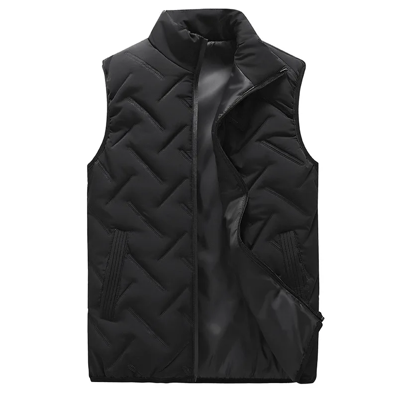 Autumn Winter Men's Down Cotton Vest Loose Handsome Sports Casual Waistcoat Solid Color Stand Collar Thick Warm Vest Coat