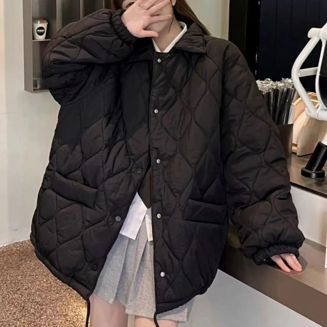 

Faionable Oversize Casual Cotton Jaet Diamond Pattern New Arrival Winter 2023 Women's Premium Quali Loose Fit Coat