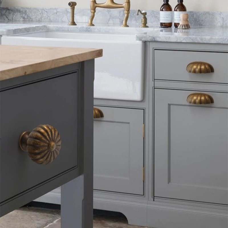 

Nordic Pumpkin Shape Handles for Furniture Solid Brass Handles for Cabinets and Drawers Dresser Kitchen Cabinet Handles