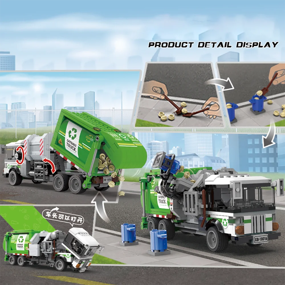 550PCS Sanitation Environmentally Vehicle Garbage Truck Set Building Blocks Model Kit High-Tech City Truck Series Bricks Toys