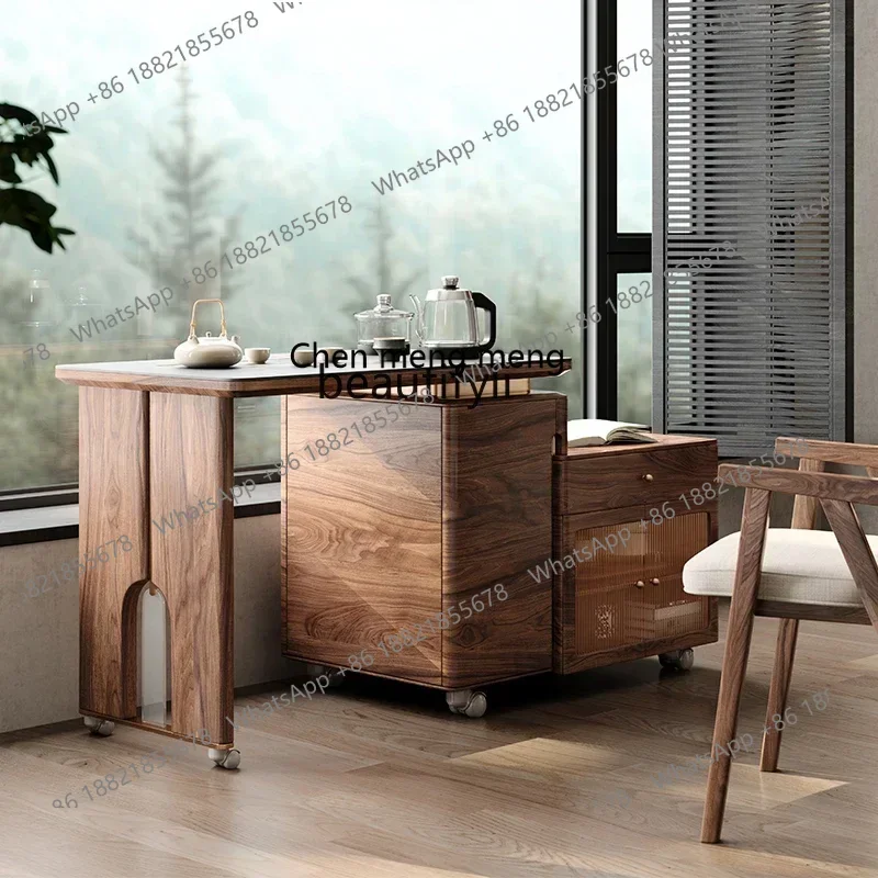 

CC Balcony Solid wood tea table Modern retractable small cart Kung Fu household movable tea table