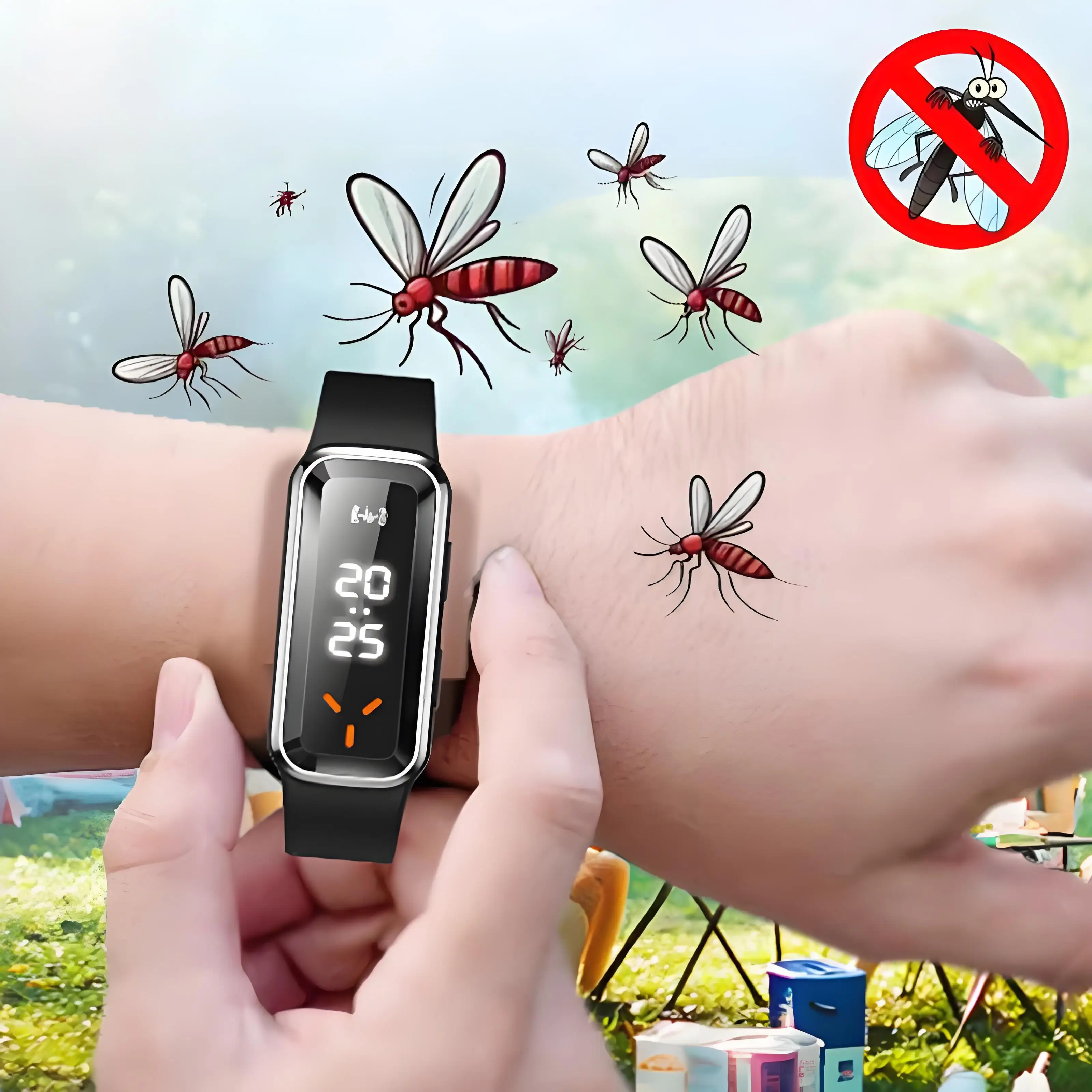 Ultrasonic Mosquito Repellent Watch Smart Outdoor Step Counting Battery Display Multi-functional  Wristband