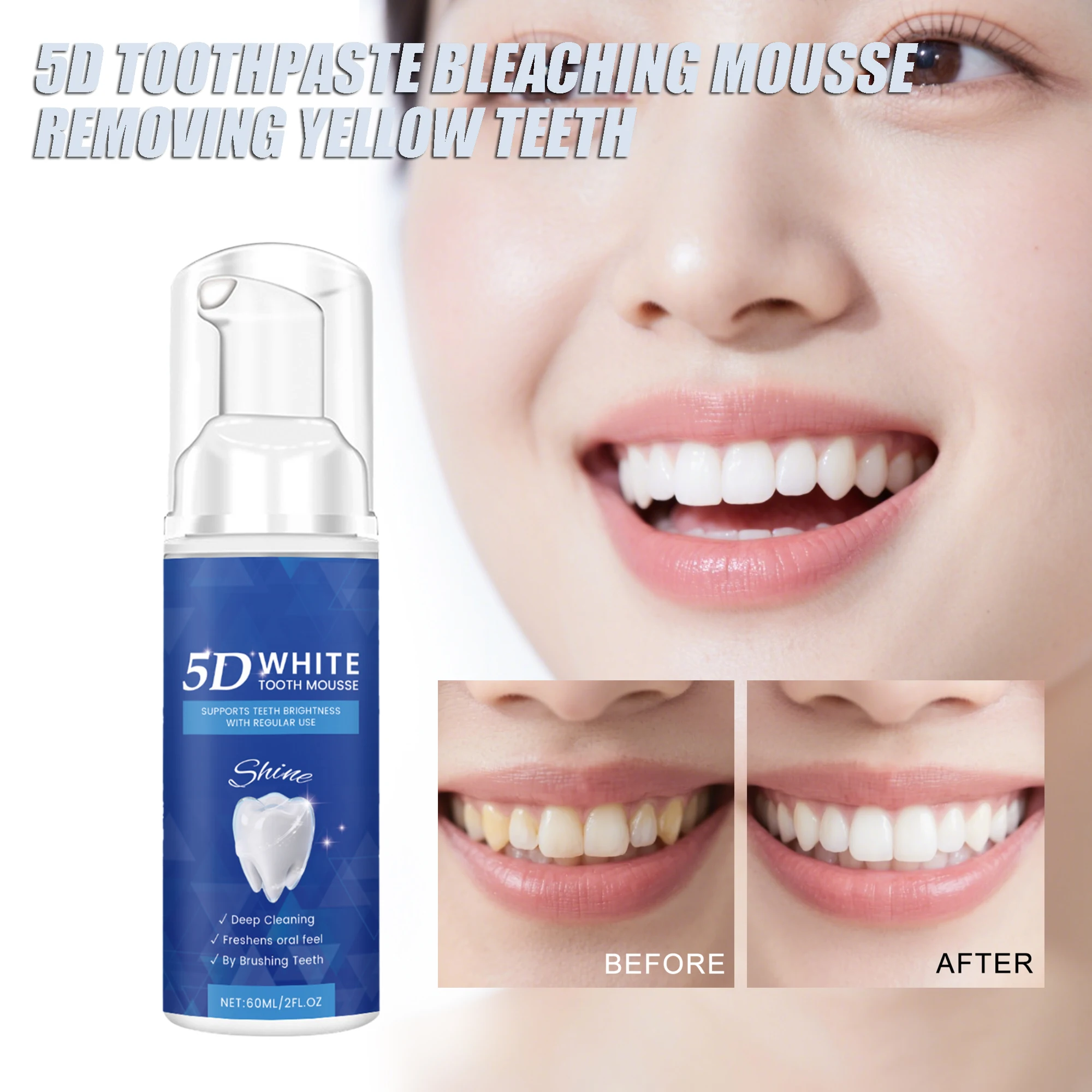 5D Toothpaste Bleaching Mousse Removing Yellow Teeth Protect Enamel Oral Hygiene Brighten Smile Fresh Breath Tooth Care Product