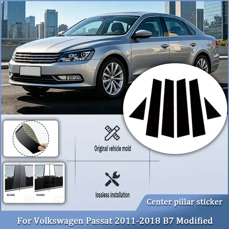 

For Volkswagen Passat 2011-2018 B7 Modified Window Side Door Frame Pillar Bright Black Center Pillar Sticker Customized size