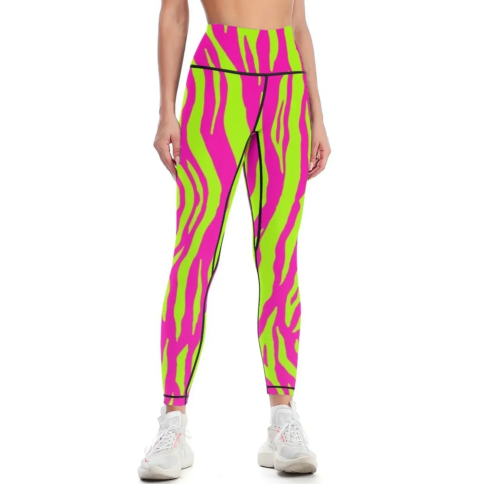 Cute Neon Pink and Neon Green Tiger Stripes Leggings sports woman gym sport set sportswear for gym Womens Leggings
