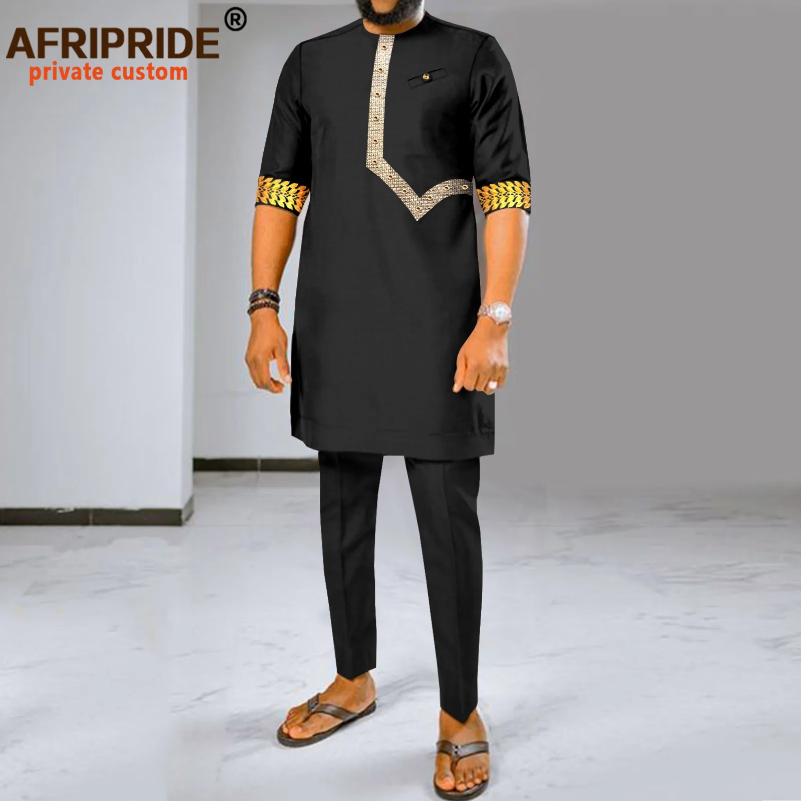 Men Tracksuit African Clothes 2 Piece Set Dashiki Embroidery Short Sleeve Shirt and Ankara Pants Set Dashiki Outfits 2416017