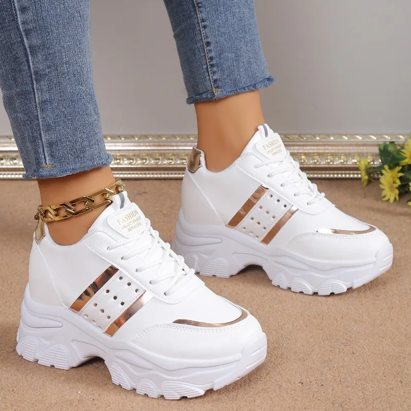 Plataforma de alta qualidade tênis feminino chunky casual moda malha rendas até tênis feminino confortável sapatos caminhada ao ar livre