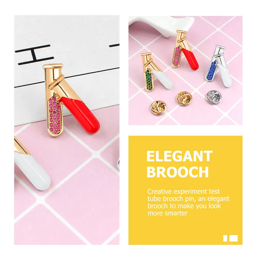 

3Pcs Test Tube Shape Brooch Creative Alloy Pin Decorative Badge for Clothes Backpack Scarf Hat Elegant Lab Jewelry Accessory