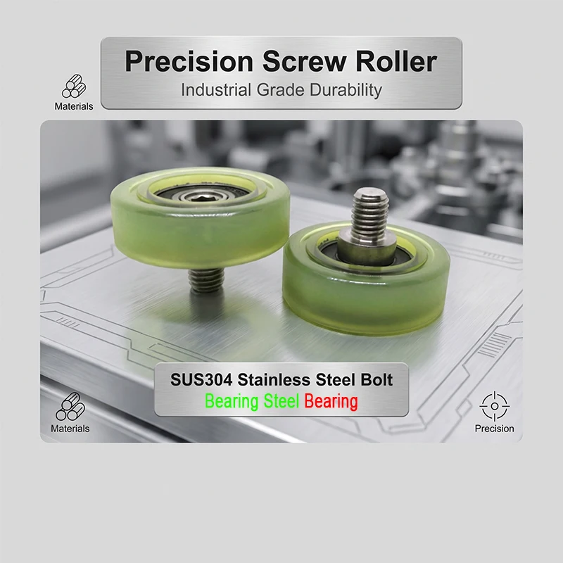 1pc 45mm PU Coated Bearing Wheel, M6 Screw Pulley PU600145-14C3L12M10 304SS Threaded Silent Sliding Polyurethane Bearing Roller