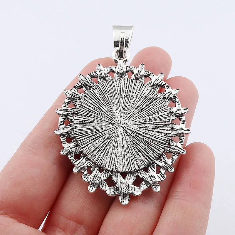 1 x Large Imitation Turquoises Stone Boho Tibetan Silver With Flower Pattern Charms Pendants For Necklace Making Accessories