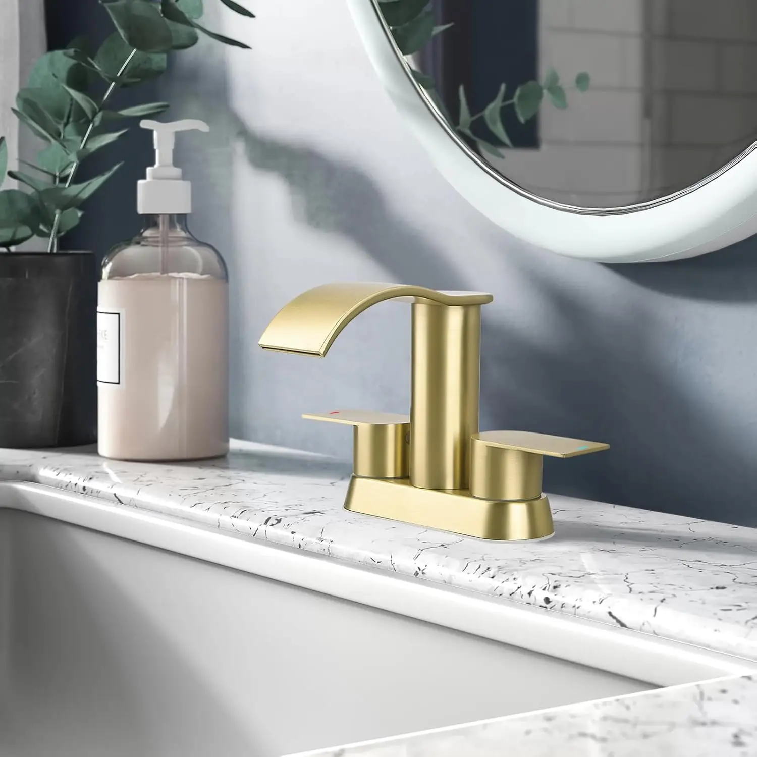 erfall Bathroom Faucets, Brushed Gold Bathroom Sink Faucet With Pop-Up Drain & Supply Hoses, Stainless Steel Lead-Free 2