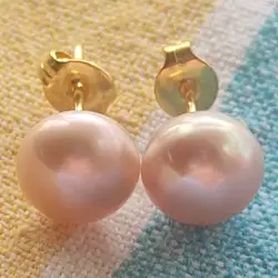 Natural AAA7-8mm 8-9mm 9-10mm 10-11mm 11-12mm 12-13mm 13-14mm akoya purple Pearl Earrings 14kp yellow gold