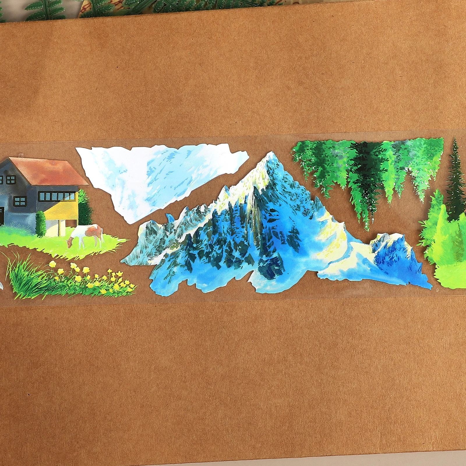 เทป PET ลายภูเขาหิมะและต้นไม้สไตล์วินเทจ ขนาด 70 มม.*5.2 ม. สำหรับงาน DIY สร้างสรรค์ วัสดุตกแต่งสมุดบันทึก คอลลาจ และงานศิลปะ