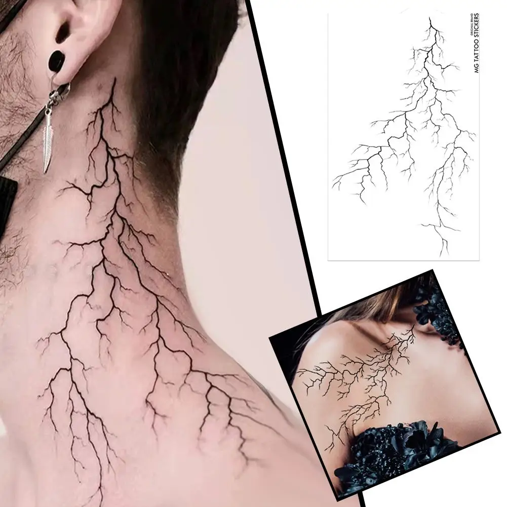 Black Crack Pattern Temporary Tattoo Sticker Minimalist Line Waterproof Body Art Tattoo For Halloween Party Cosplay W9R2