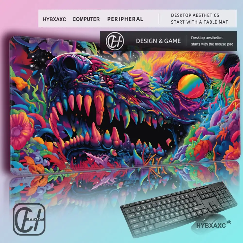

HYBXAXC Psychedelic Monster Desk Mat Trippy Skull Mousepad Acid Art Vibrant Colors Gamer Accessories Gaming Setup Decor Cool