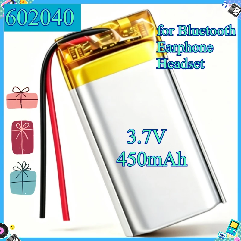 602040 3.7V 450mAh Lithium Polymer Battery Ternary Soft Pack Li-Po Battery for Bluetooth Earphone Headset