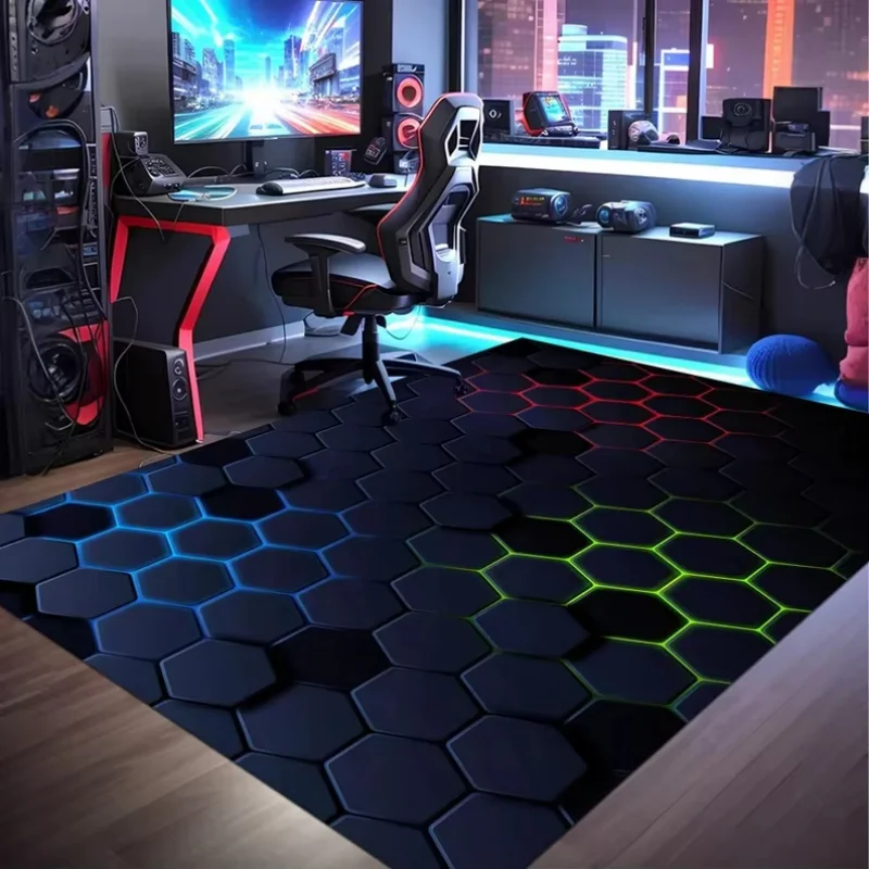 VIKAMA 3D Neon Crack Gaming Chair Mat Anti Wear Noise Reduction Non Slip Large Carpet for Gamer Desk Bedroom Game Room Decor