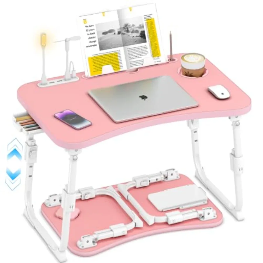 

Прикроватный столик с регулируемой высотой, складной, с ящиком для хранения, отсеком для планшета, держателем для чашки, портативная подставка для ноутбука