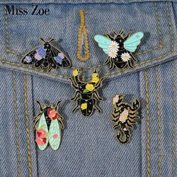 Floral Insects Enamel Pins Custom Nature Moth Cicada Scorpion Brooches Lapel Badges Funny Jewelry Gift for Kids Friends