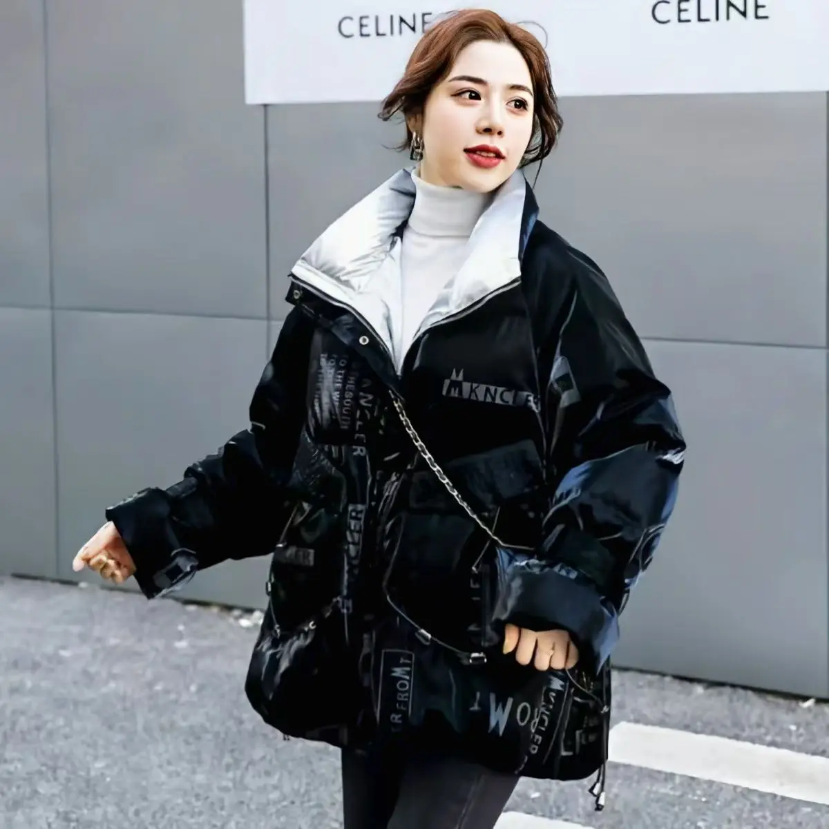 Disposable Shiny Down Padded Jacket Women's Mid-length 2025 New Winter Loose Printing Fashionable Women's Style To Overcome