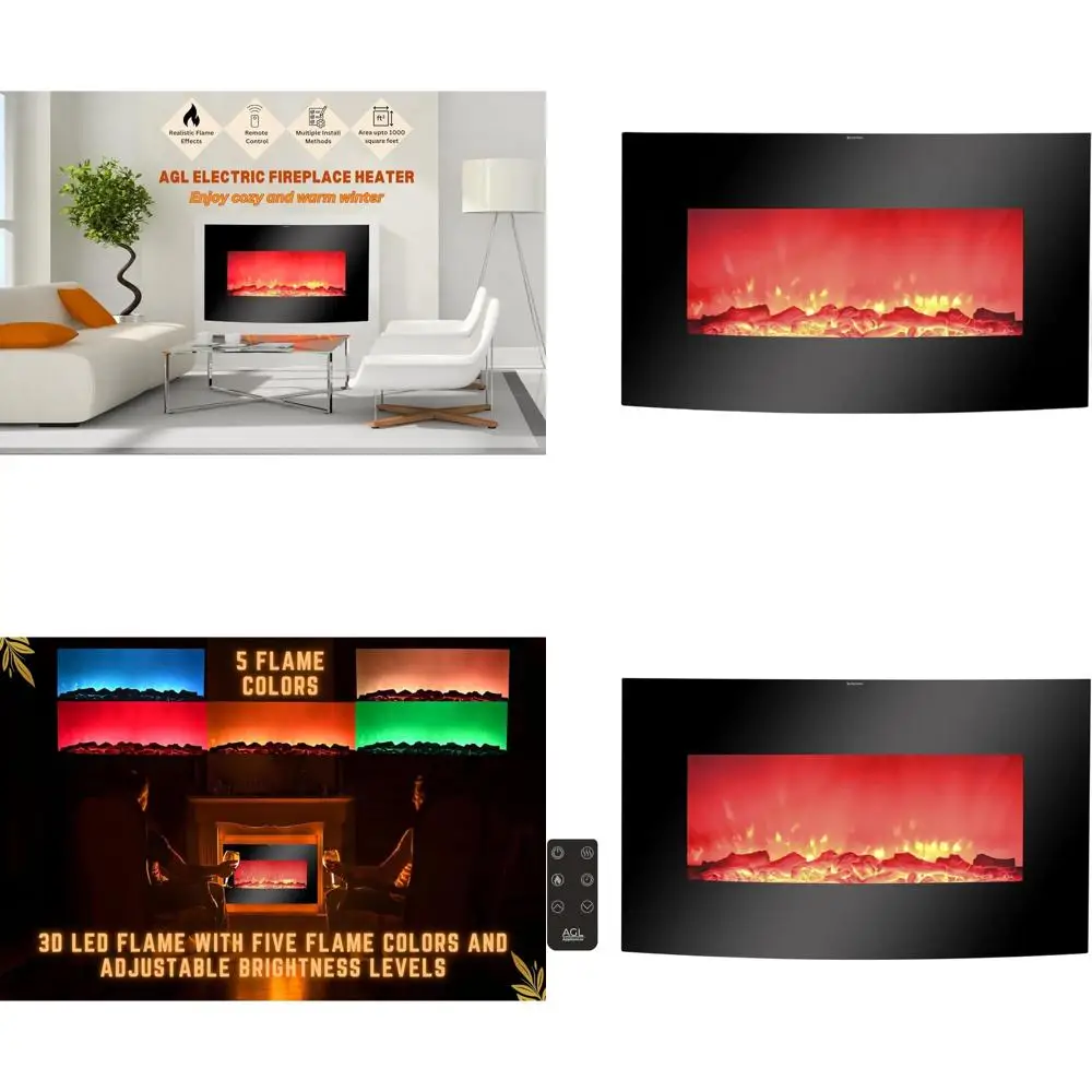 

Электрический камин с изогнутым стеклом 38 дюймов, регулируемой яркостью и пультом дистанционного управления