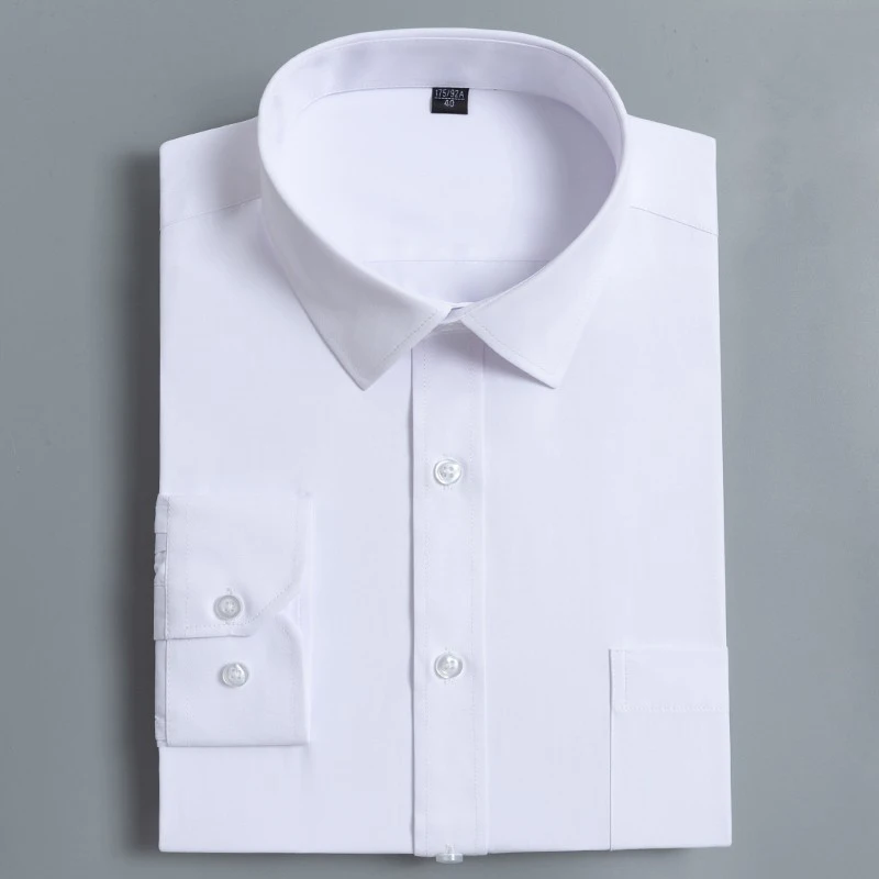 Camisa clásica de manga larga para hombre, de ajuste Regular Camisa lisa, Formal, de negocios, oficina, informal, con botones, color blanco, S-8XL