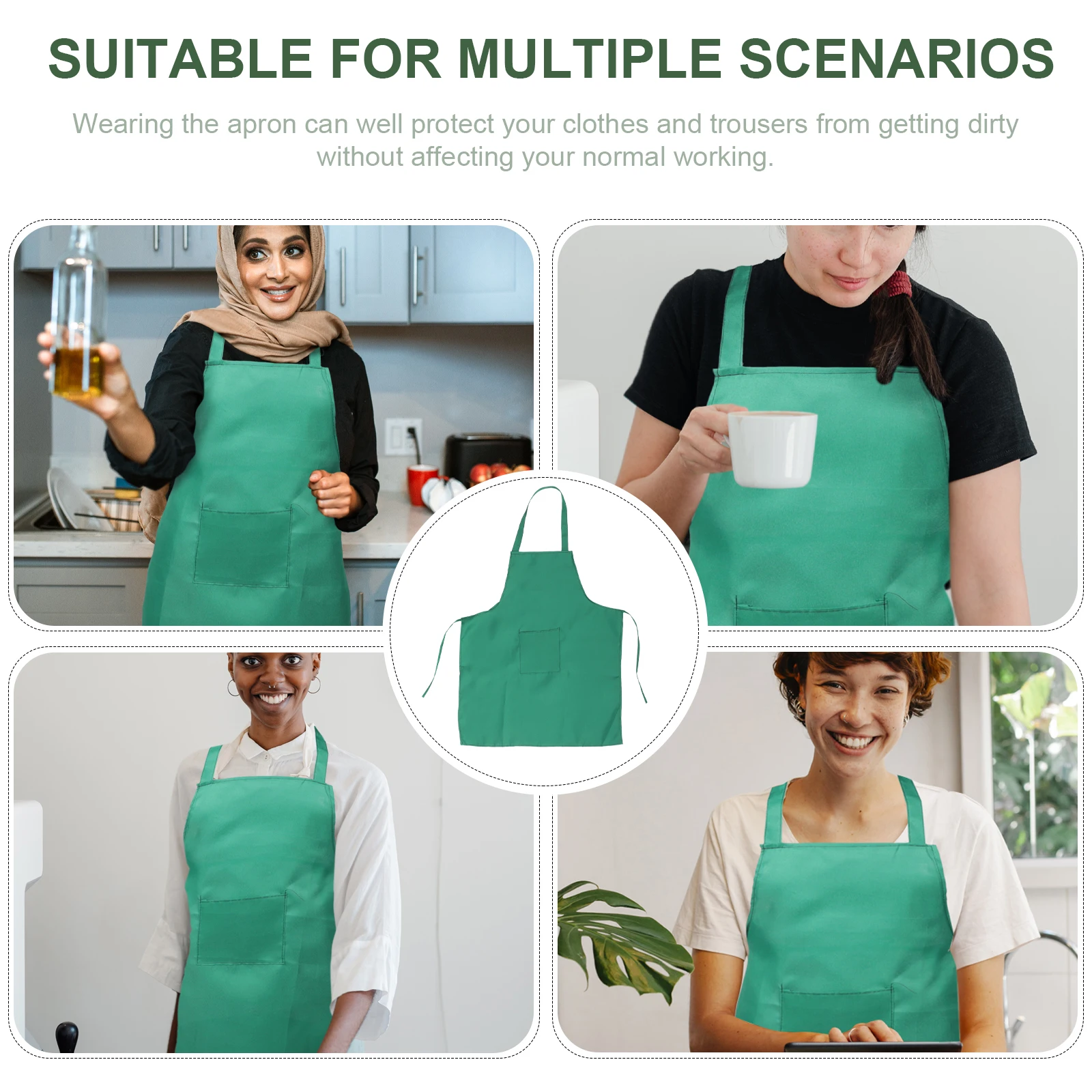 

2 Pockets Adjustable Apron Halter Neck Sleeveless Kitchen Chef Bib Aprons Blackish Green Easy Wear Home Supplies