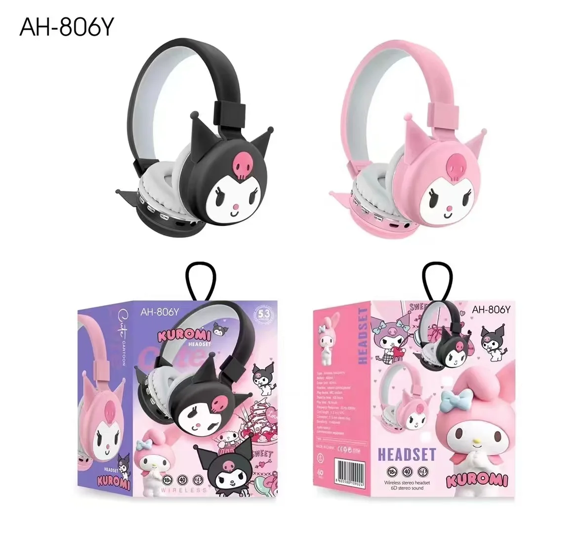 Sanrio Kulomi Cut Bluetooth Headphone Wireless Headsets Anime Cartoon Stereo Headset Earphone Fashion Hottie Children's Gift