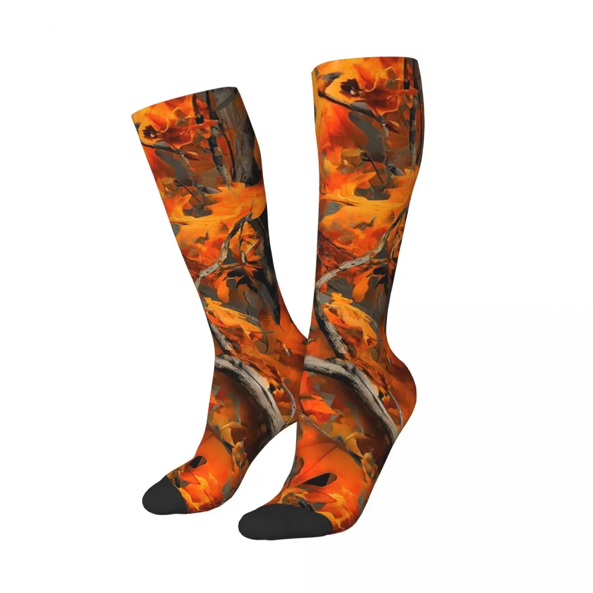 Orange Oak Leaves Autumn Camouflage Artwork Socks Harajuku Stockings All Season Long Socks for Man Woman Christmas Gifts