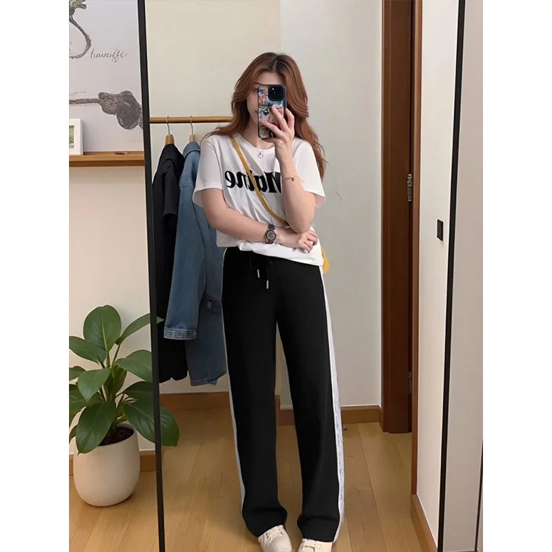 

Plus size, wide leg pants, women's high waisted pear shaped figure, 240kg plus size women's lace and lace pants 3517