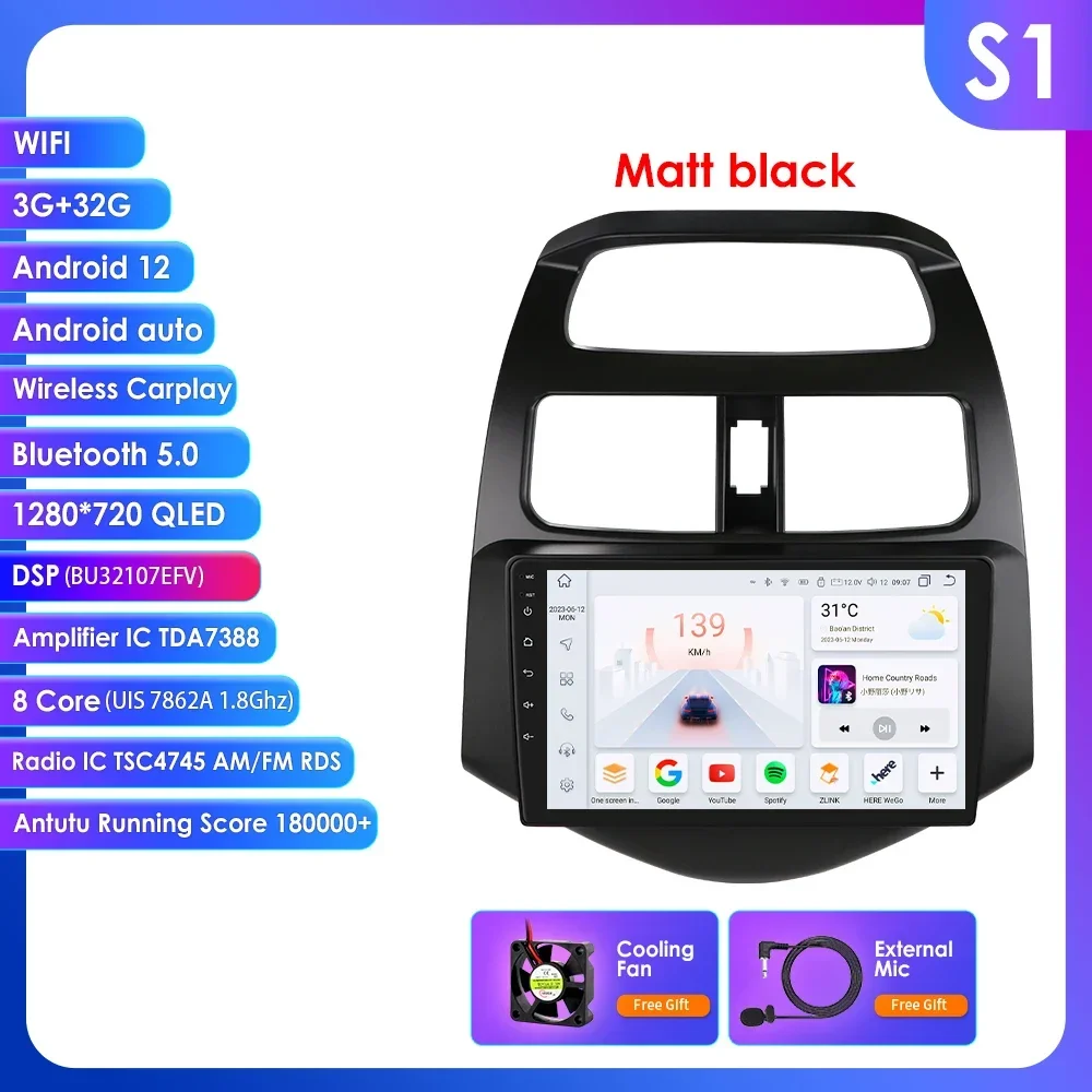 9 inch autoradio voor Chevrolet Spark Beat Matiz Creative 2010 - 2014 Android Carplay multimediaspeler hoofdunit