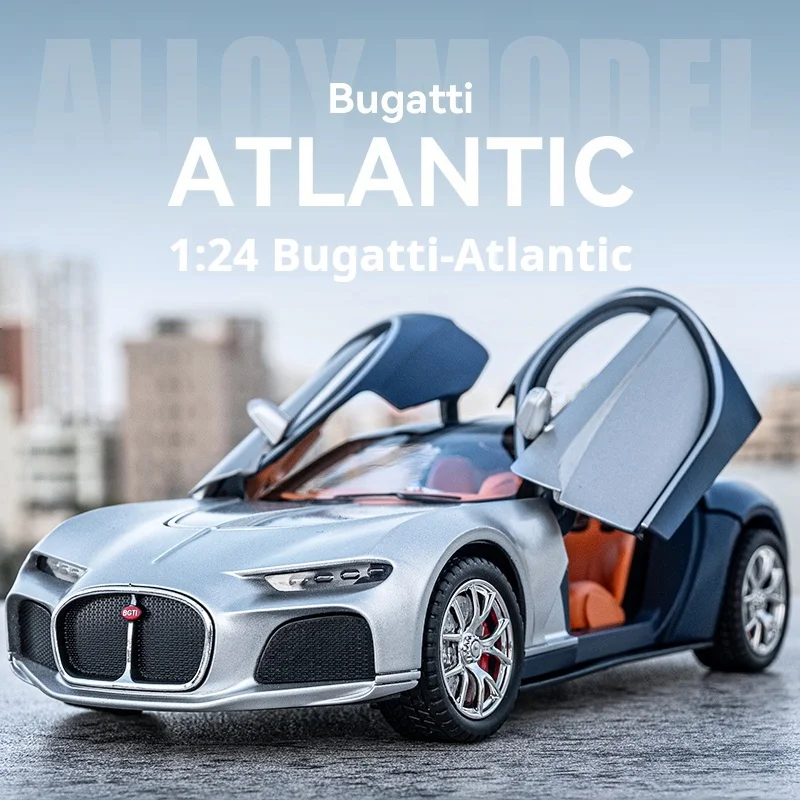 1:24 Atlantic Exquisite Alloy Simulation Super Car Model Collectible Pull Back Figurine Boys Toy Desktop Decoration and Gift