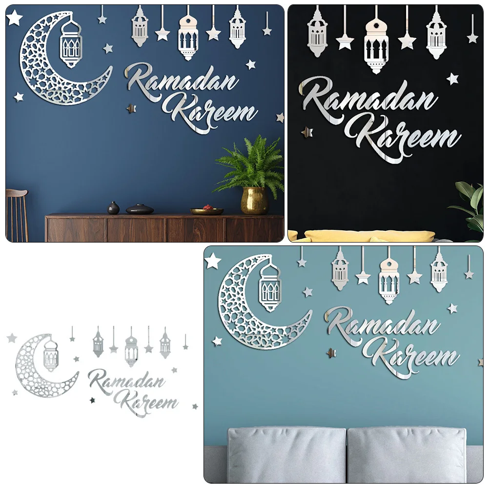 

1 Sheet Acrylic Mirror Wall Sticker Ramadan Eid Mubarak Moon Star Sticker Home Decor Window Decal Eid Wall Decor