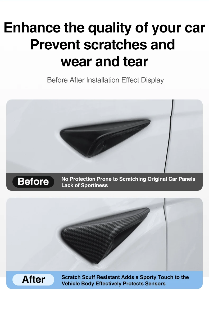 Heenvn 2 Stück ABS Carbon-Muster Seitenkamera-Abdeckung für Tesla Model Y Juniper Model 3 Highland Model YL 2025 2026 Leaf Board Cover – Detail 3