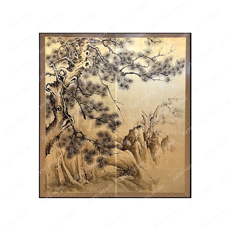 Lacquer Painting Screen Modern Chinese Style Wooden Handicraft Classical Lacquer Painting Background Wall Mobile Folding