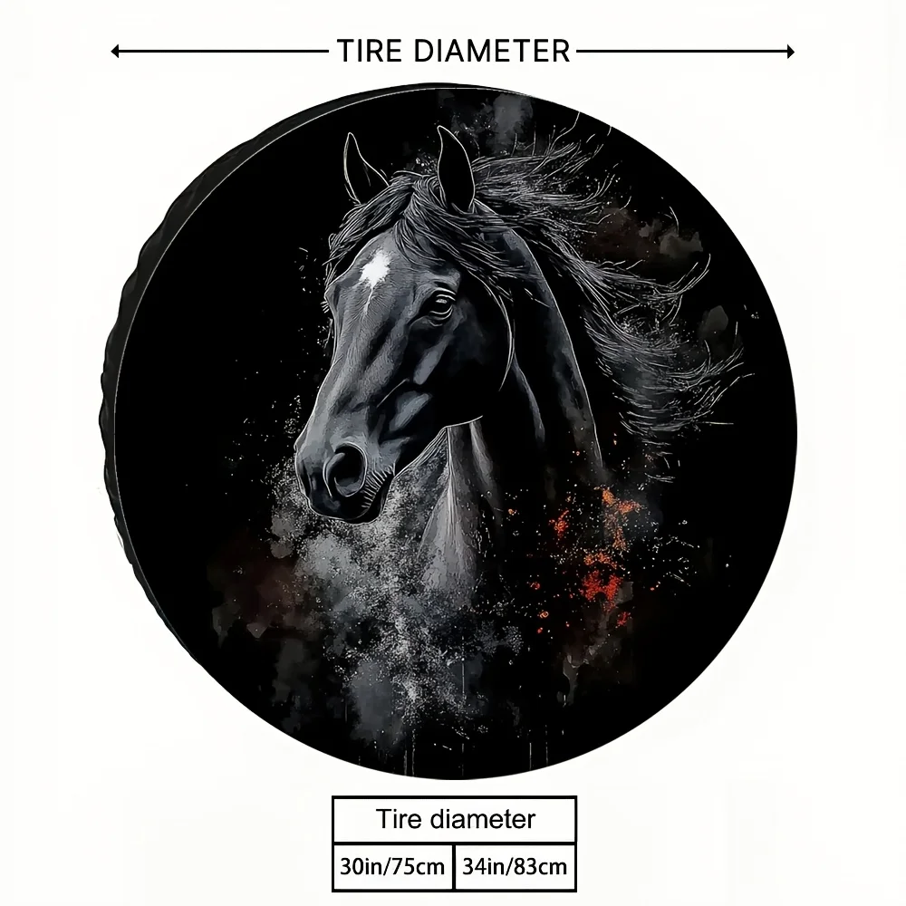 1pc Black Horse Design Polyester Tire Cover for Off-Road Vehicles Trucks SUVs Durable All-Terrain Protection Camping Accessories