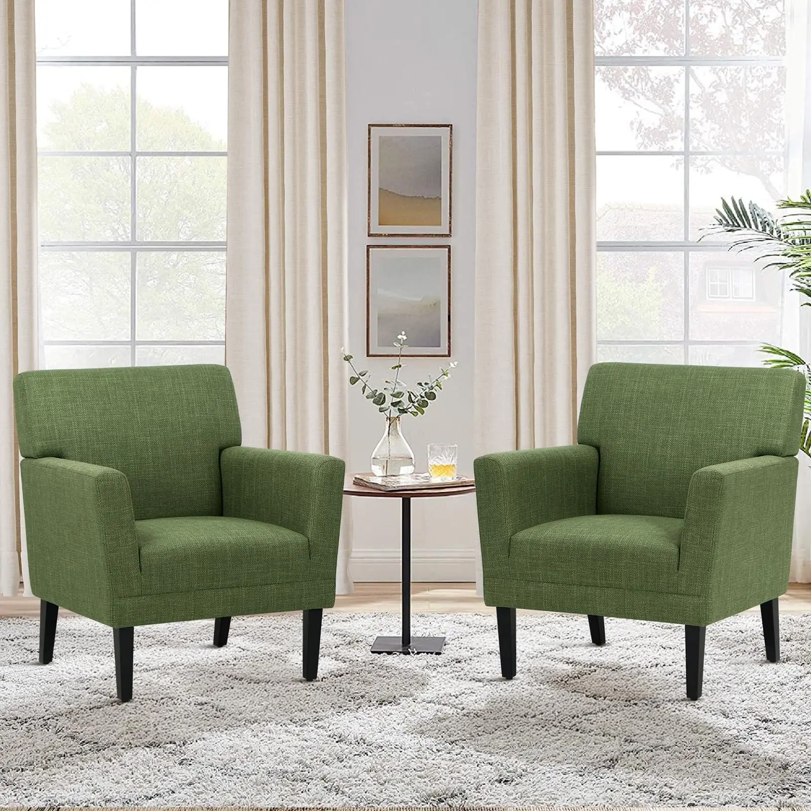

Modern Green Upholstered Accent Armchair Set Of 2 For Living Room Bedroom Office