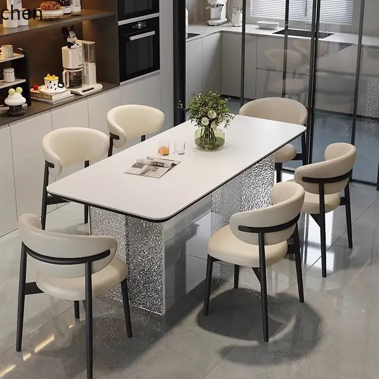 b11-7.2 New Minimalist Stone Pattern Acrylic Rock Plate Dining Table and Chair Set Full Support Modern Simple
